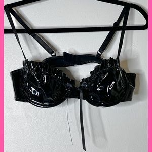 NWOT Black PU Leather Ruffle Bra Medium 34 B